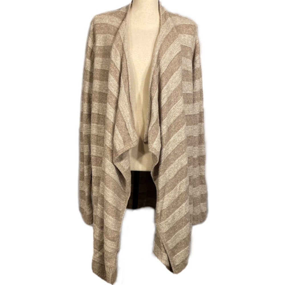 NWOT Barefoot Dreams Neutral Stripes Cozy Calypso Wrap Cardigan Sweater Size 3X - Picture 2 of 14